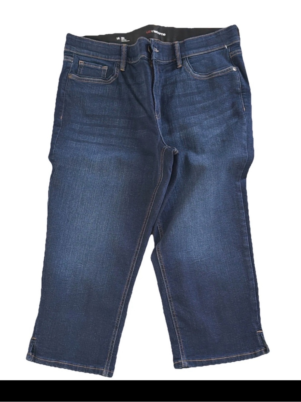 Liz Claiborne Women’s Sara Crop Mid Rise Capri Pants Dark Blue Wash Size 14R
